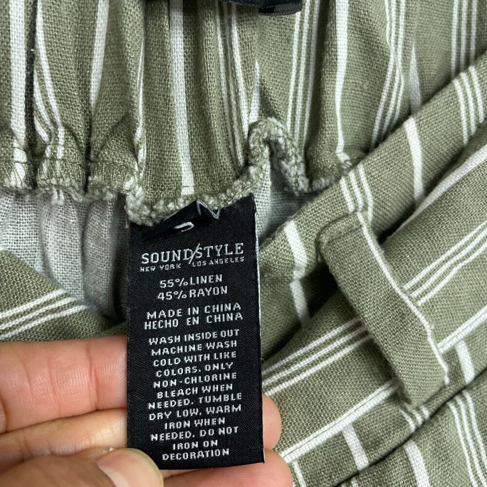 NEW Soundstyle Striped Women's S Green Linen Blend Wide-Leg Pants - Picture 3 of 8